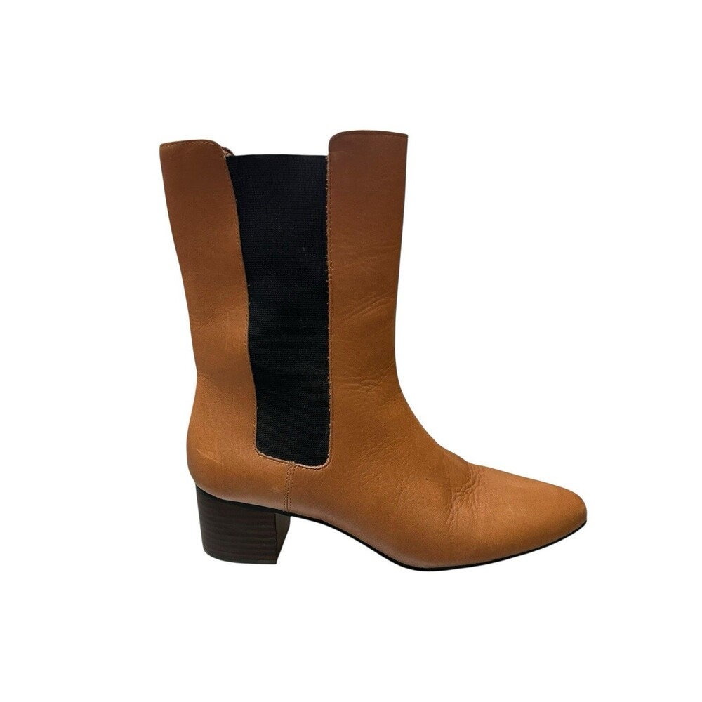 J Crew Size 9.5 Caramel Brown Leather High Shaft Stacked Heel Boot Women